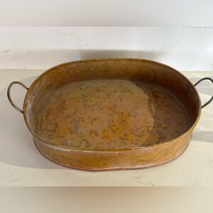 Oval Copper Tone Metal Decor Tray with Handles